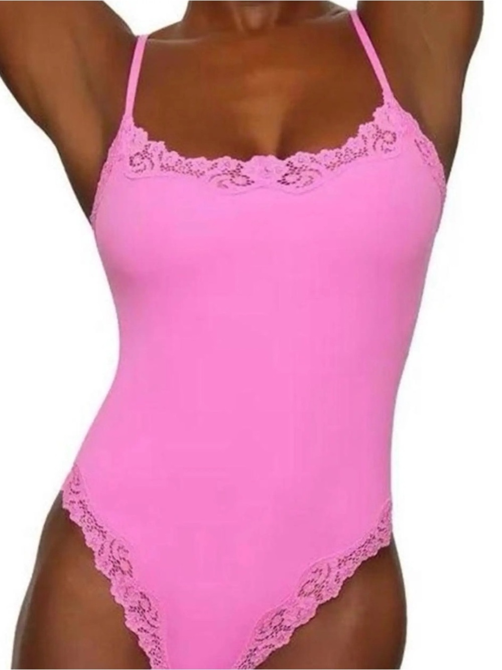 Skims Hot Pink Lace Trim Bodysuit